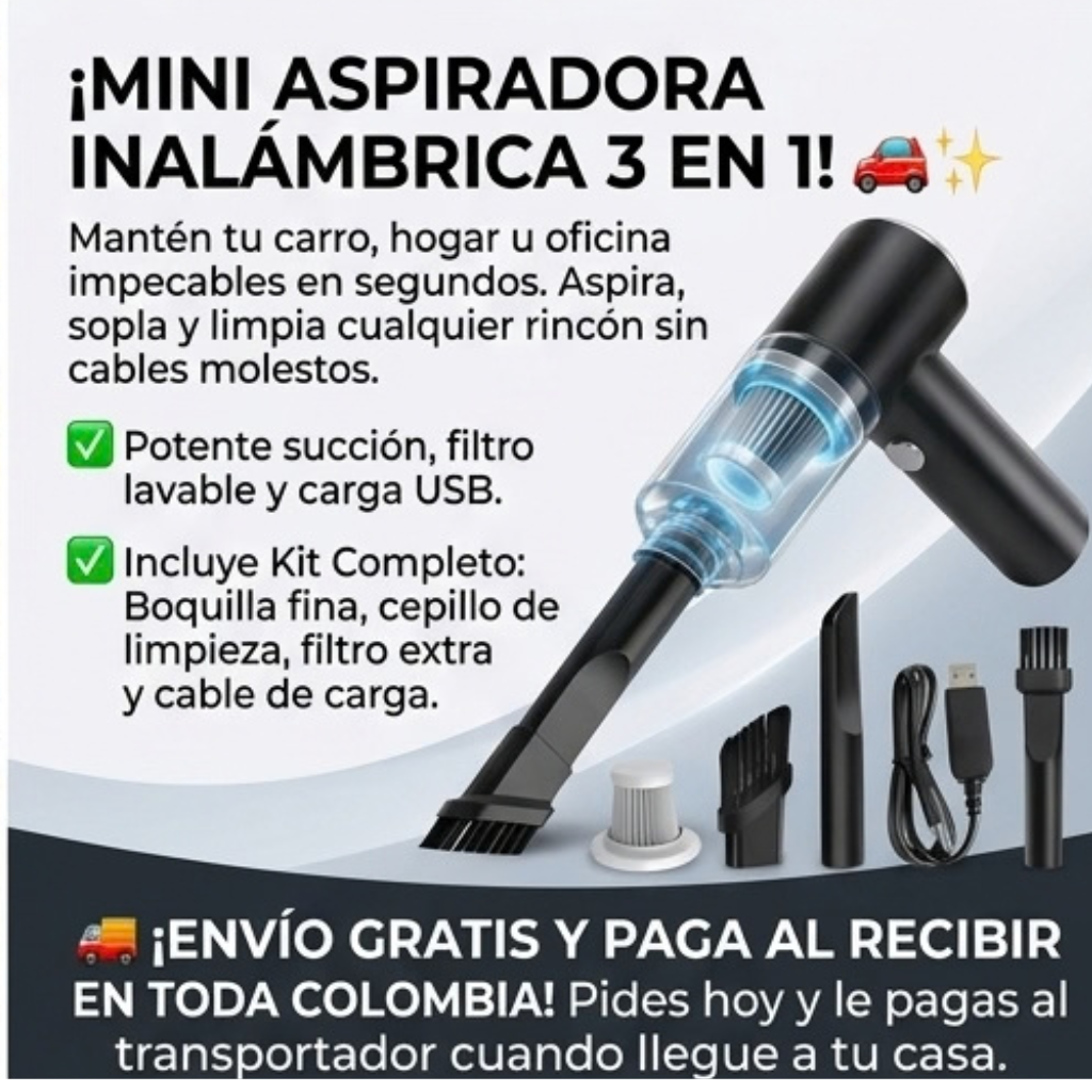Aspiradora Inalámbrica 3 en 1 para Carro